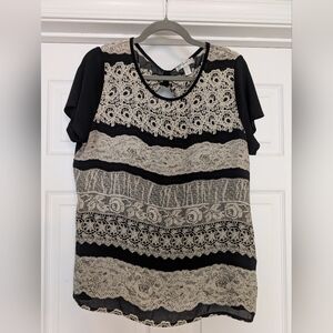 dressbarn Elegant Black and Cream Lace Top